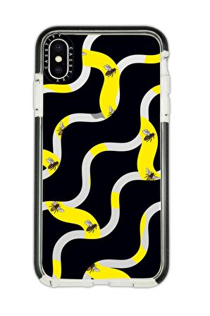 iPhone X Casetify Wavy Bee Desenli Anti Shock Premium Silikonlu Siyah Kenar Detaylı Telefon Kılıfı