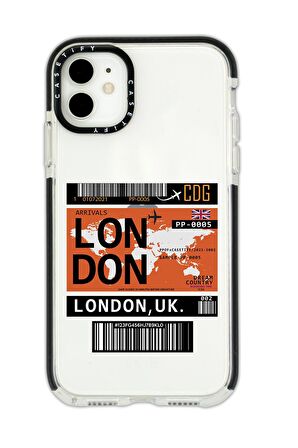 iPhone 11 Casetify London Ticket Desenli Anti Shock Premium Silikonlu Siyah Kenar Detaylı Telefon Kılıfı