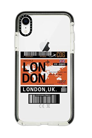iPhone XR Casetify London Ticket Desenli Anti Shock Premium Silikonlu Siyah Kenar Detaylı Telefon Kılıfı