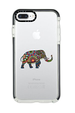 iPhone 7 Plus Casetify Mandala Fil Desenli Anti Shock Premium Silikonlu Siyah Kenar Detaylı Telefon Kılıfı