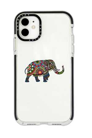 iPhone 12 Casetify Mandala Fil Desenli Anti Shock Premium Silikonlu Siyah Kenar Detaylı Telefon Kılıfı