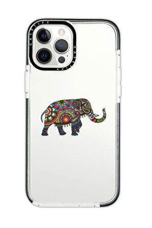 iPhone 12 Pro Max Casetify Mandala Fil Desenli Anti Shock Premium Silikonlu Siyah Kenar Detaylı Telefon Kılıfı