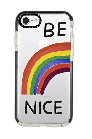 iPhone 7 Casetify Be Nice Desenli Anti Shock Premium Silikonlu Siyah Kenar Detaylı Telefon Kılıfı