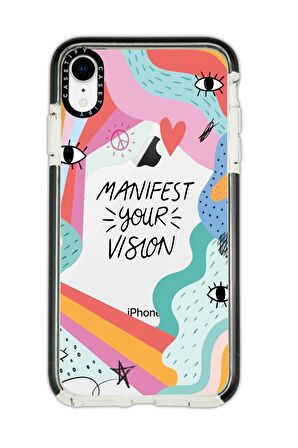 iPhone XR Casetify Manifest Your Vision Desenli Anti Shock Premium Silikonlu Siyah Kenar Detaylı Telefon Kılıfı