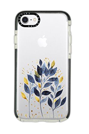 iPhone 7 Casetify Mavi Yaprak Desenli Anti Shock Premium Silikonlu Siyah Kenar Detaylı Telefon Kılıfı
