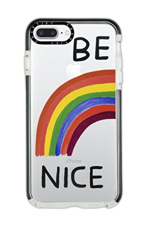iPhone 8 Plus Casetify Be Nice Desenli Anti Shock Premium Silikonlu Siyah Kenar Detaylı Telefon Kılıfı