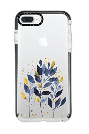 iPhone 8 Plus Casetify Mavi Yaprak Desenli Anti Shock Premium Silikonlu Siyah Kenar Detaylı Telefon Kılıfı