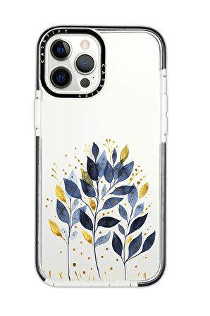 iPhone 11 Pro Casetify Mavi Yaprak Desenli Anti Shock Premium Silikonlu Siyah Kenar Detaylı Telefon Kılıfı