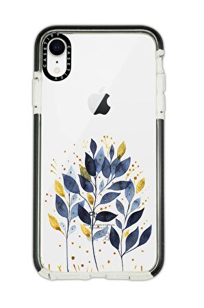 iPhone XR Casetify Mavi Yaprak Desenli Anti Shock Premium Silikonlu Siyah Kenar Detaylı Telefon Kılıfı