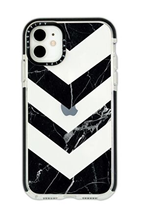iPhone 11 Casetify Mermer Üçgen Desenli Anti Shock Premium Silikonlu Siyah Kenar Detaylı Telefon Kılıfı