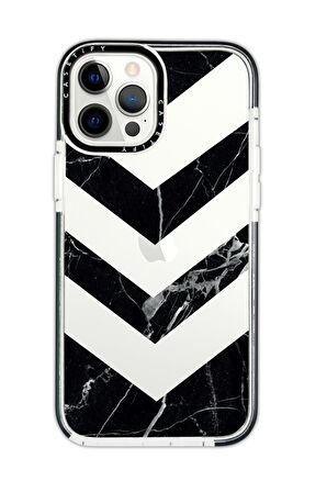 iPhone 12 Pro Casetify Mermer Üçgen Desenli Anti Shock Premium Silikonlu Siyah Kenar Detaylı Telefon Kılıfı