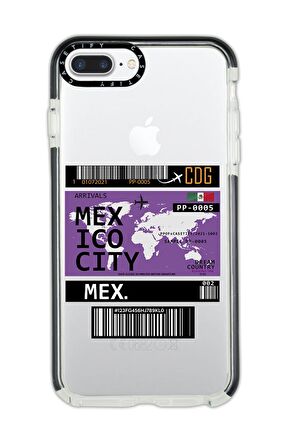 iPhone 7 Plus Casetify Mexico Ticket Desenli Anti Shock Premium Silikonlu Siyah Kenar Detaylı Telefon Kılıfı