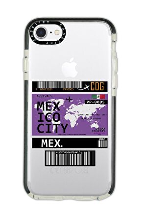 iPhone 8 Casetify Mexico Ticket Desenli Anti Shock Premium Silikonlu Siyah Kenar Detaylı Telefon Kılıfı