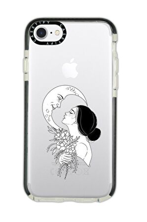 iPhone 7 Casetify Moon And Women Desenli Anti Shock Premium Silikonlu Siyah Kenar Detaylı Telefon Kılıfı