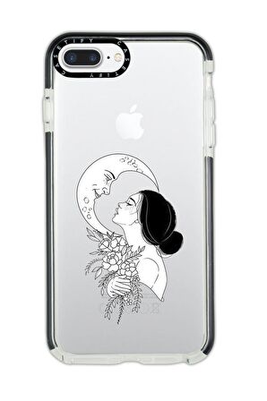 iPhone 8 Plus Casetify Moon And Women Desenli Anti Shock Premium Silikonlu Siyah Kenar Detaylı Telefon Kılıfı