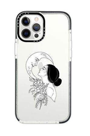 iPhone 12 Pro Casetify Moon And Women Desenli Anti Shock Premium Silikonlu Siyah Kenar Detaylı Telefon Kılıfı