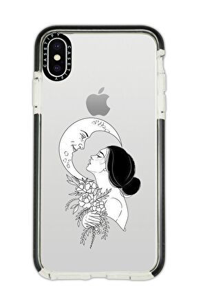 iPhone X Casetify Moon And Women Desenli Anti Shock Premium Silikonlu Siyah Kenar Detaylı Telefon Kılıfı