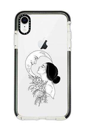 iPhone XR Casetify Moon And Women Desenli Anti Shock Premium Silikonlu Siyah Kenar Detaylı Telefon Kılıfı