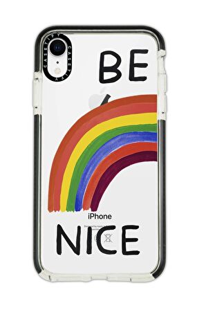 iPhone XR Casetify Be Nice Desenli Anti Shock Premium Silikonlu Siyah Kenar Detaylı Telefon Kılıfı