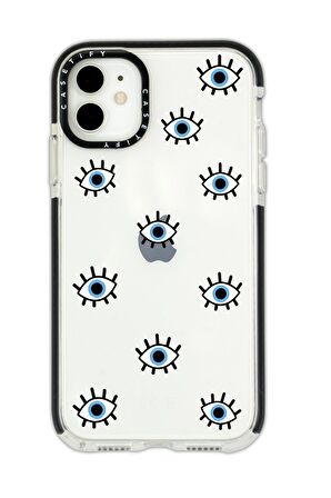 iPhone 11 Casetify Nazar Gözler Desenli Anti Shock Premium Silikonlu Siyah Kenar Detaylı Telefon Kılıfı