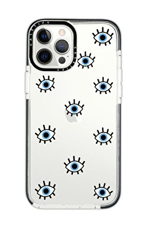 iPhone 12 Pro Max Casetify Nazar Gözler Desenli Anti Shock Premium Silikonlu Siyah Kenar Detaylı Telefon Kılıfı
