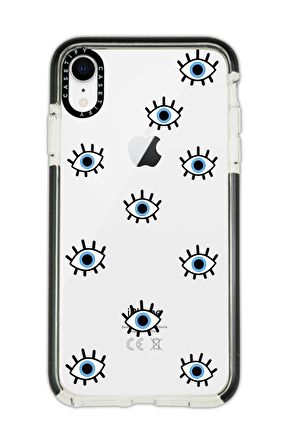 iPhone XR Casetify Nazar Gözler Desenli Anti Shock Premium Silikonlu Siyah Kenar Detaylı Telefon Kılıfı