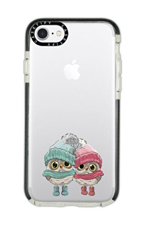 iPhone 7 Casetify Bereli Baykuşlar Desenli Anti Shock Premium Silikonlu Siyah Kenar Detaylı Telefon Kılıfı