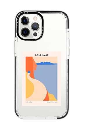 iPhone 12 Pro Max Casetify Palermo Desenli Anti Shock Premium Silikonlu Siyah Kenar Detaylı Telefon Kılıfı