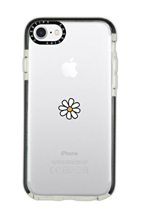 iPhone 7 Casetify Papatya Desenli Anti Shock Premium Silikonlu Siyah Kenar Detaylı Telefon Kılıfı