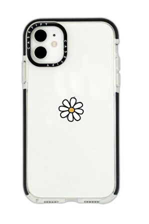 iPhone 11 Casetify Papatya Desenli Anti Shock Premium Silikonlu Siyah Kenar Detaylı Telefon Kılıfı