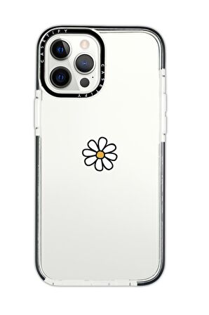 iPhone 12 Pro Casetify Papatya Desenli Anti Shock Premium Silikonlu Siyah Kenar Detaylı Telefon Kılıfı