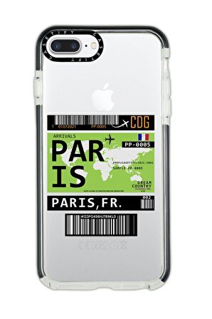 iPhone 8 Plus Casetify Paris Ticket Desenli Anti Shock Premium Silikonlu Siyah Kenar Detaylı Telefon Kılıfı
