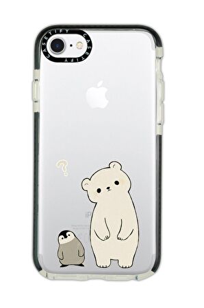 iPhone 6 Plus Casetify Penguen ve Ayıcık Desenli Anti Shock Premium Silikonlu Siyah Kenar Detaylı Telefon Kılıfı