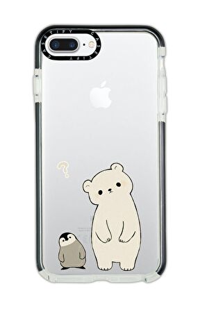 iPhone 8 Plus Casetify Penguen ve Ayıcık Desenli Anti Shock Premium Silikonlu Siyah Kenar Detaylı Telefon Kılıfı