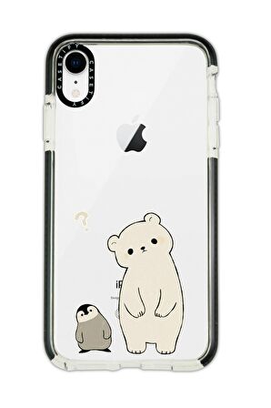 iPhone XR Casetify Penguen ve Ayıcık Desenli Anti Shock Premium Silikonlu Siyah Kenar Detaylı Telefon Kılıfı