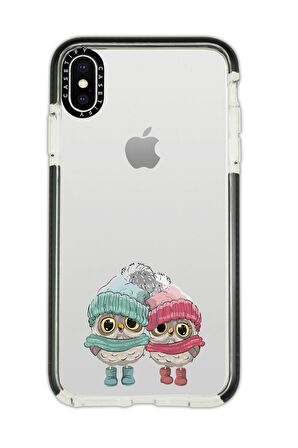 iPhone X Casetify Bereli Baykuşlar Desenli Anti Shock Premium Silikonlu Siyah Kenar Detaylı Telefon Kılıfı