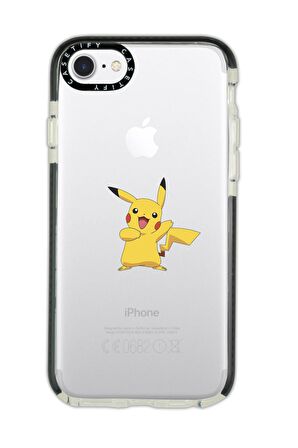 iPhone 7 Casetify Pikaçu Desenli Anti Shock Premium Silikonlu Siyah Kenar Detaylı Telefon Kılıfı