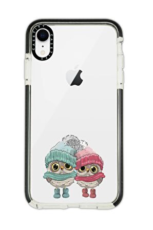 iPhone XR Casetify Bereli Baykuşlar Desenli Anti Shock Premium Silikonlu Siyah Kenar Detaylı Telefon Kılıfı