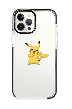 iPhone 12 Pro Max Casetify Pikaçu Desenli Anti Shock Premium Silikonlu Siyah Kenar Detaylı Telefon Kılıfı