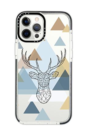 iPhone 12 Pro Casetify Polygon Deer Desenli Anti Shock Premium Silikonlu Siyah Kenar Detaylı Telefon Kılıfı
