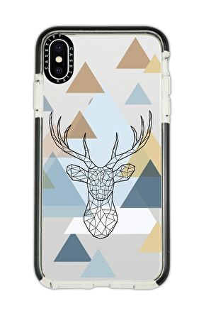 iPhone X Casetify Polygon Deer Desenli Anti Shock Premium Silikonlu Siyah Kenar Detaylı Telefon Kılıfı