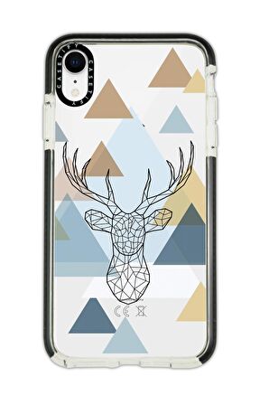 iPhone XR Casetify Polygon Deer Desenli Anti Shock Premium Silikonlu Siyah Kenar Detaylı Telefon Kılıfı