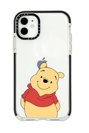 iPhone 11 Casetify Sewimli Pooh Desenli Anti Shock Premium Silikonlu Siyah Kenar Detaylı Telefon Kılıfı