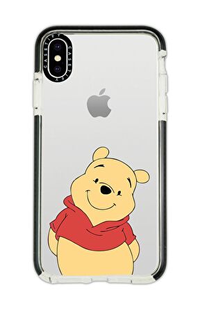 iPhone X Casetify Sewimli Pooh Desenli Anti Shock Premium Silikonlu Siyah Kenar Detaylı Telefon Kılıfı