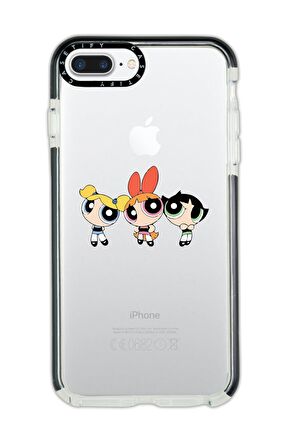iPhone 7 Plus Casetify Powepuff Girls Desenli Anti Shock Premium Silikonlu Siyah Kenar Detaylı Telefon Kılıfı