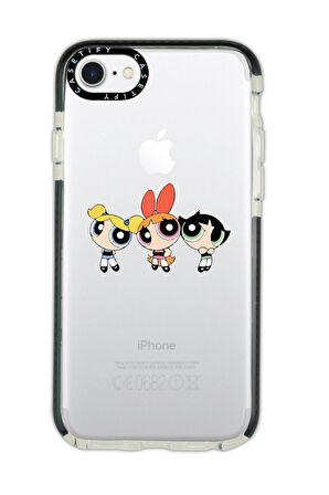 iPhone 8 Casetify Powepuff Girls Desenli Anti Shock Premium Silikonlu Siyah Kenar Detaylı Telefon Kılıfı