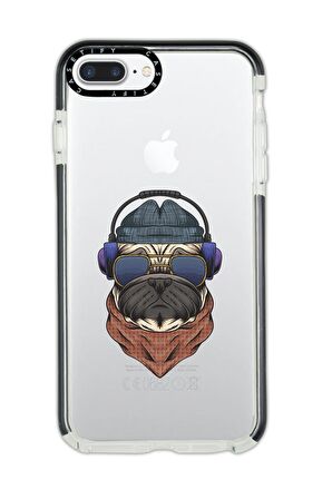 iPhone 7 Plus Casetify Pug Desenli Anti Shock Premium Silikonlu Siyah Kenar Detaylı Telefon Kılıfı