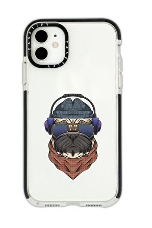 iPhone 12 Casetify Pug Desenli Anti Shock Premium Silikonlu Siyah Kenar Detaylı Telefon Kılıfı
