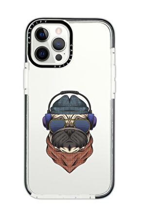 iPhone 12 Pro Casetify Pug Desenli Anti Shock Premium Silikonlu Siyah Kenar Detaylı Telefon Kılıfı