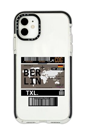iPhone 12 Casetify Berlin Ticket Desenli Anti Shock Premium Silikonlu Siyah Kenar Detaylı Telefon Kılıfı